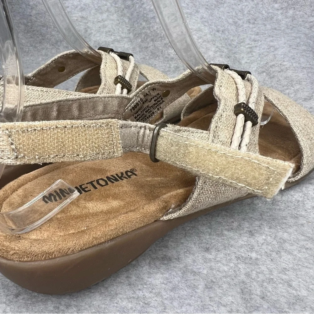 Minnetonka Womens 8 Wide Silvie Slingback Sandals Western Boho Natural Vegan New - Picture 6 of 12